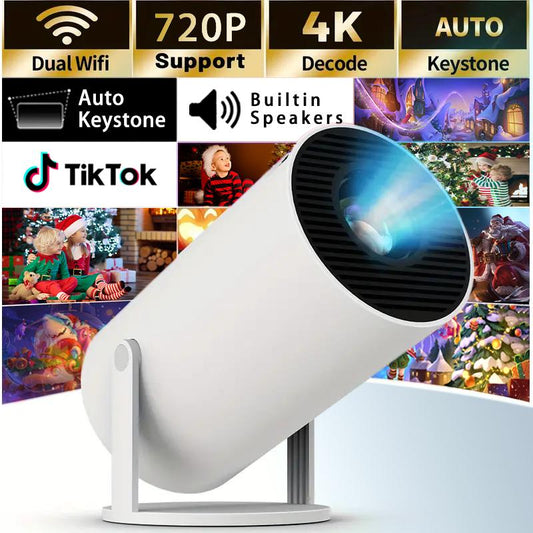 Projector with WIFI 6 and Bluetooth, 4K 1080P Support Portable Projector 180° Rotatable 130'' Screen Movie Projector Auto Keystone Compatible for Laptop, PC, Smartphone (White) Audio Automatic Cable Game Hdmi Speaker Usb