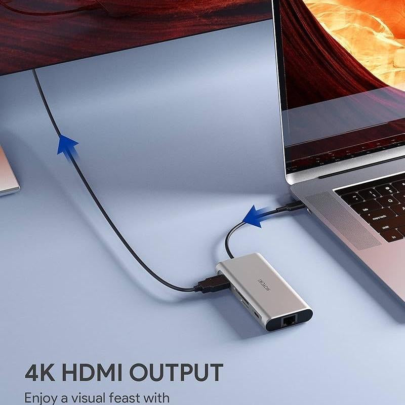 9-in-1 USB-C Multiport Hub with 4K HDMI, Ethernet, Thunderbolt 3, USB-C Data Port, 3 USB 3.0 Ports, and SD/TF Card Reader for MacBook Pro/Air