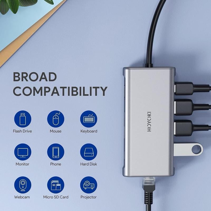 9-in-1 USB-C Multiport Hub with 4K HDMI, Ethernet, Thunderbolt 3, USB-C Data Port, 3 USB 3.0 Ports, and SD/TF Card Reader for MacBook Pro/Air