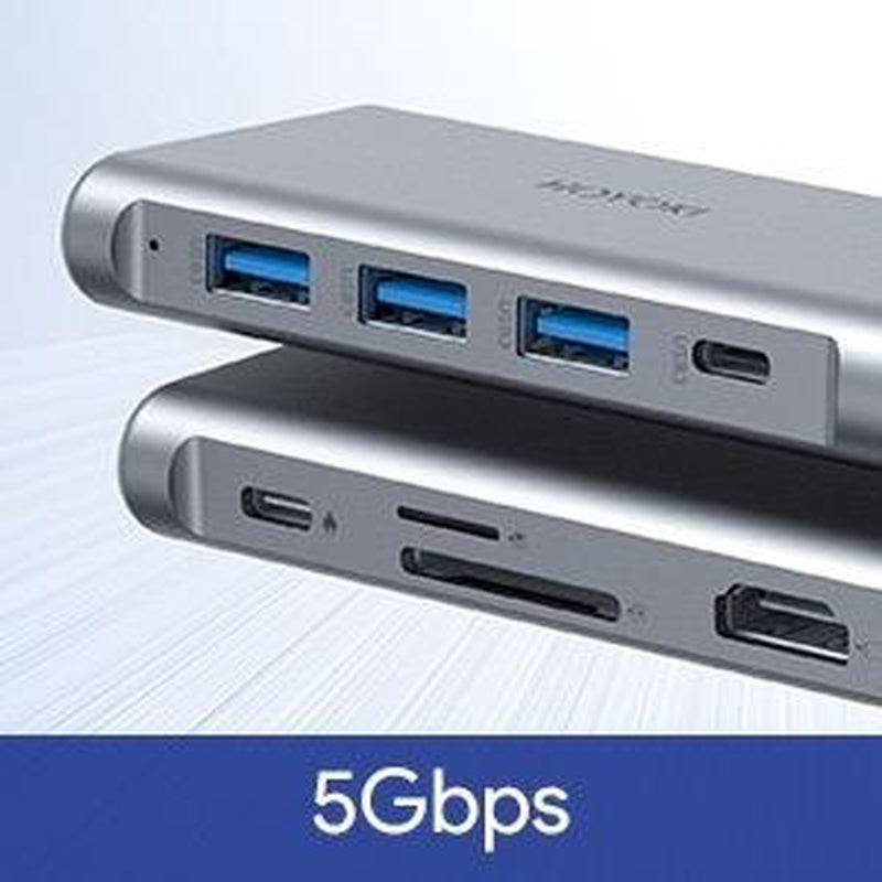 9-in-1 USB-C Multiport Hub with 4K HDMI, Ethernet, Thunderbolt 3, USB-C Data Port, 3 USB 3.0 Ports, and SD/TF Card Reader for MacBook Pro/Air