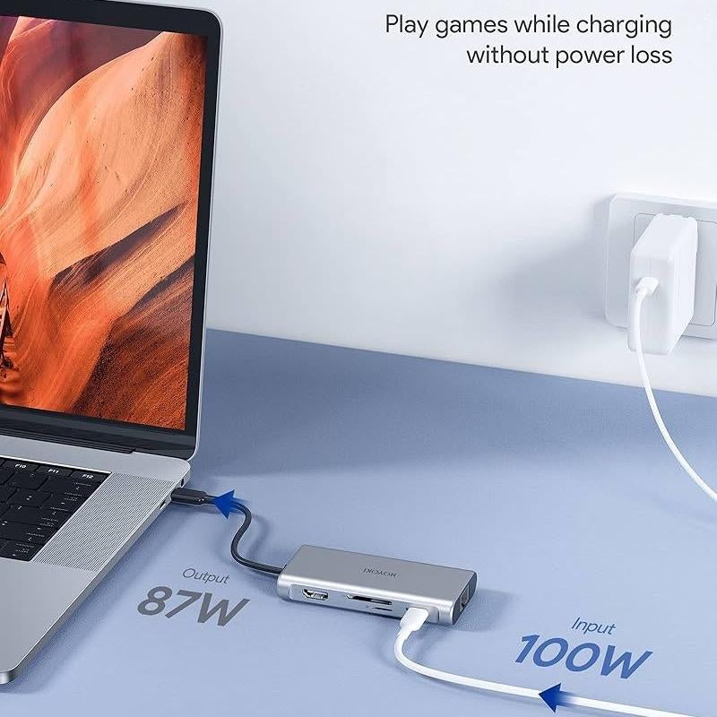 9-in-1 USB-C Multiport Hub with 4K HDMI, Ethernet, Thunderbolt 3, USB-C Data Port, 3 USB 3.0 Ports, and SD/TF Card Reader for MacBook Pro/Air