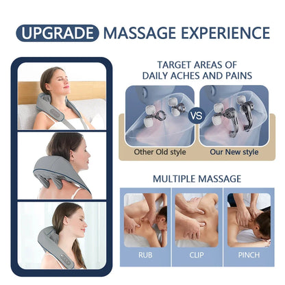 Neck and Back Massager Wireless Neck and Shoulder Kneading Massage Pillow Trapezius Neck Cervical Back Massage Shawl