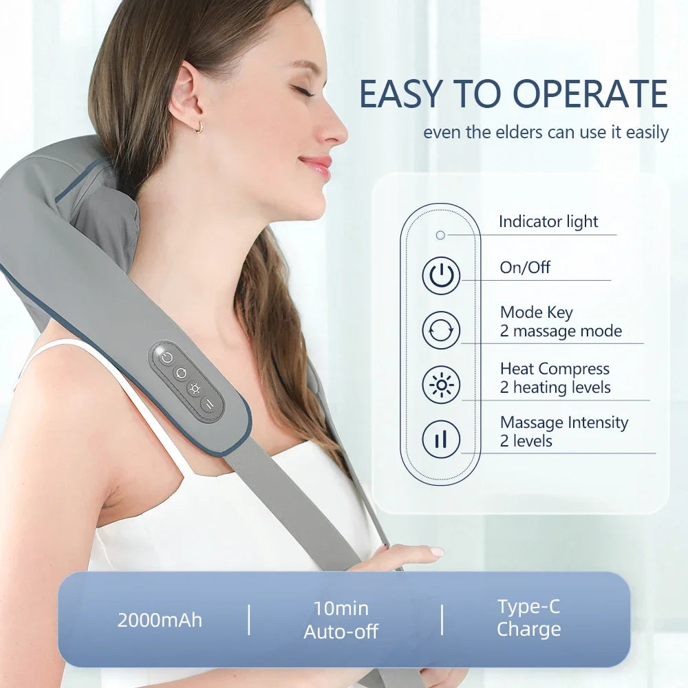 Neck and Back Massager Wireless Neck and Shoulder Kneading Massage Pillow Trapezius Neck Cervical Back Massage Shawl